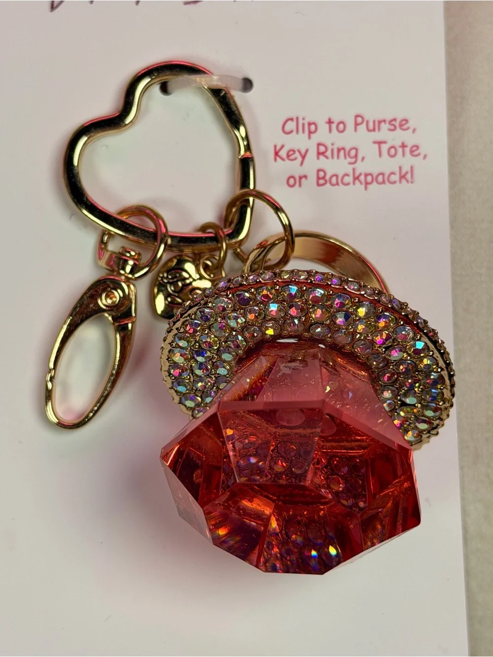 Betsey Johnson Pink Ring Pop Handbag Charm Key Fob Rhinestone